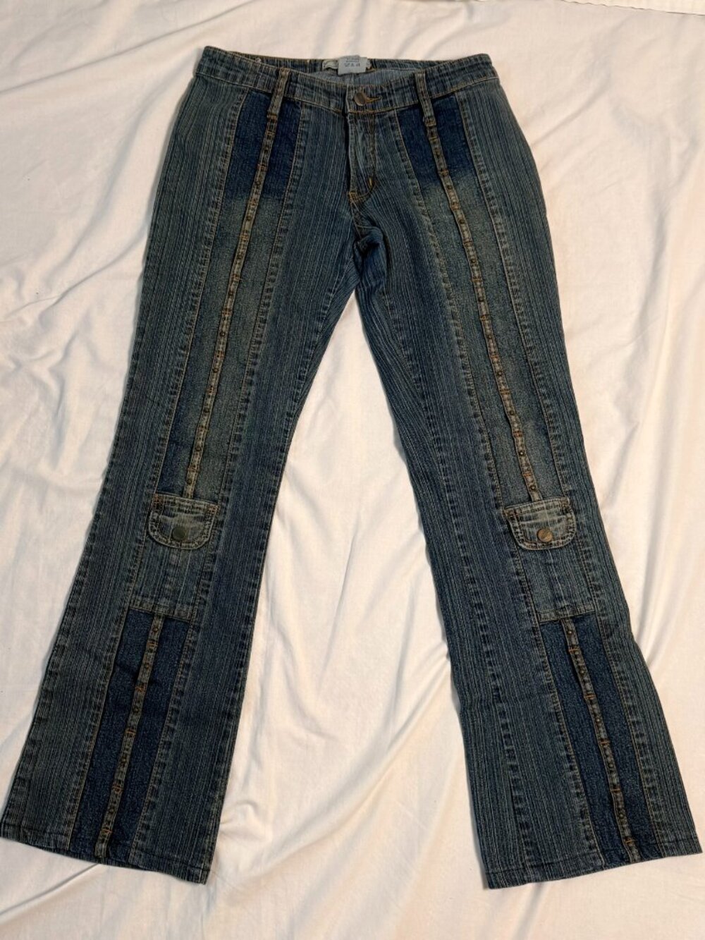 Women's Dark Blue Striped Denim Flare Pants